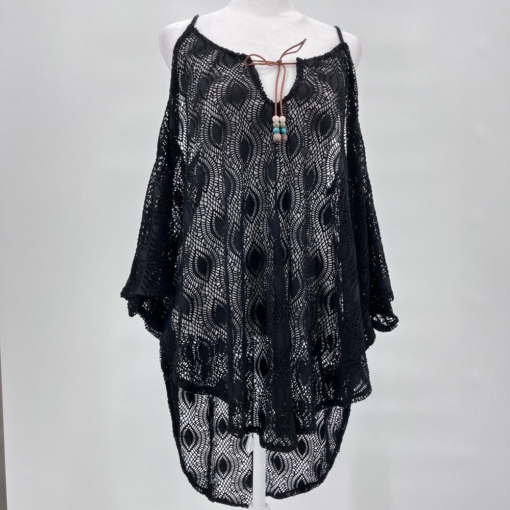 Sandiva Black Lace Hi-low Swimsuit Cover-up Boho Chic Sheer Resort Beachy sz S